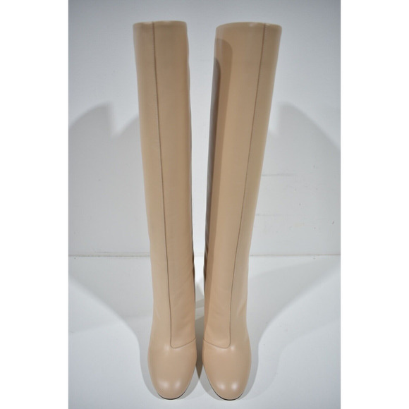 Fendi Karligraphy FF Logo Motif Poudre Beige Nude Leather Knee High Heel Boot 40 - Picture 7 of 12